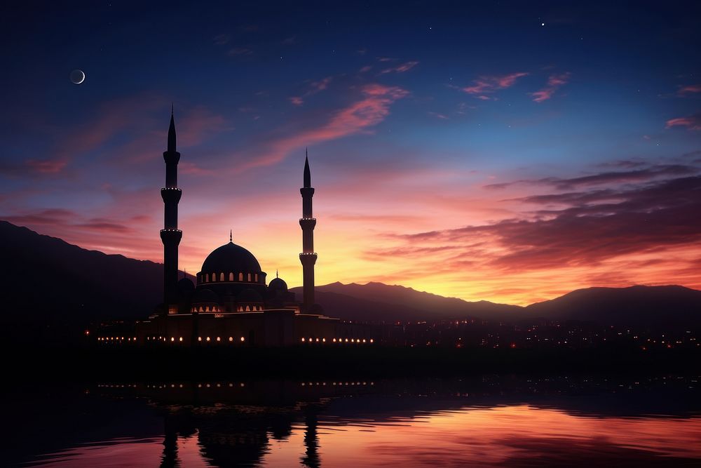 Silhouette mosques architecture silhouette crescent.
