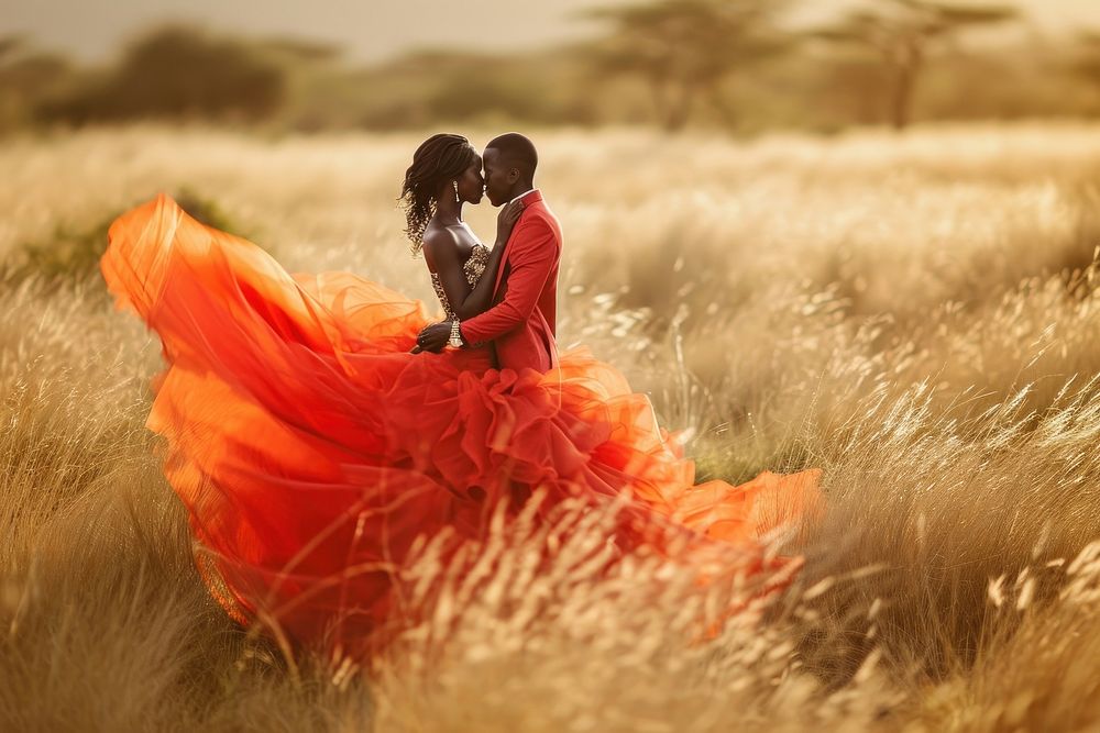 Kenya fullbody couple outdoors fashion wedding.