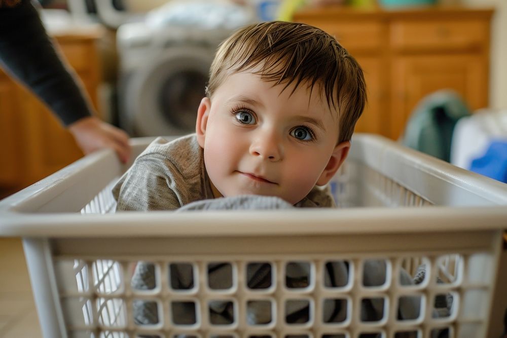 The laundry basket baby housework.