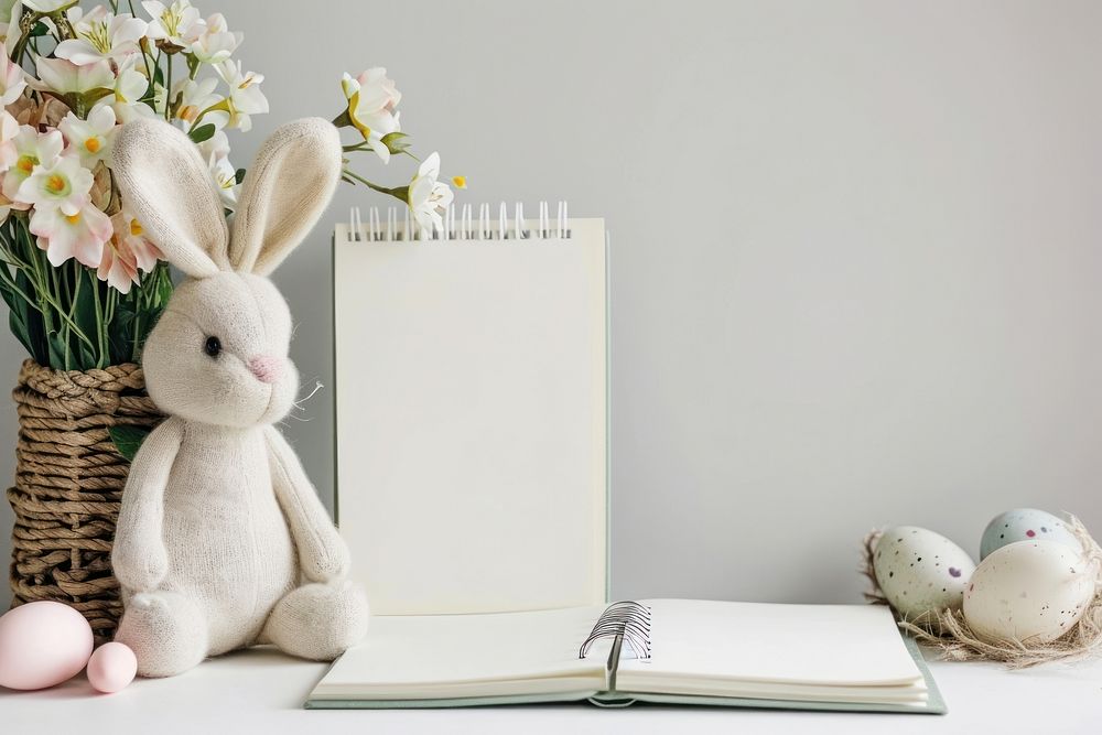 Paper note book easter flower rabbit.