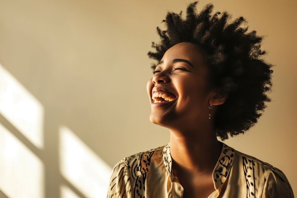 African american girl laughing smile adult relaxation. AI generated Image by rawpixel.