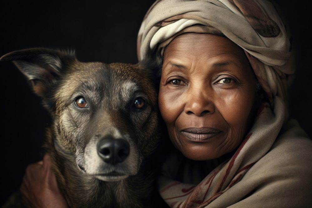 Black South African woman dog portrait mammal.