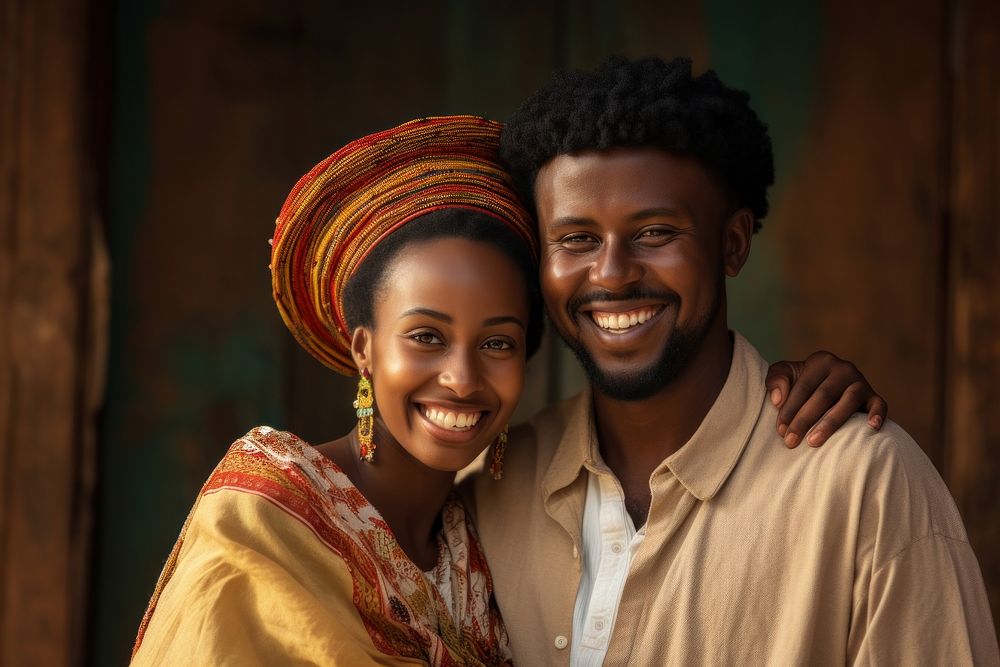 Ethiopian couple cheerful adult smile.