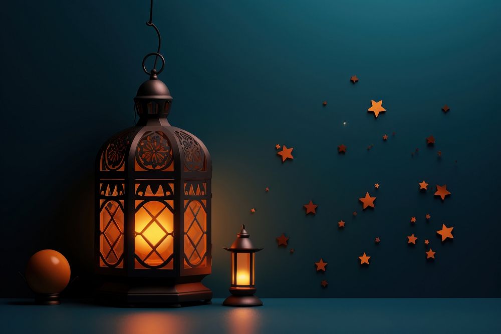 Arabic lantern of ramadan celebration lamp illuminated.