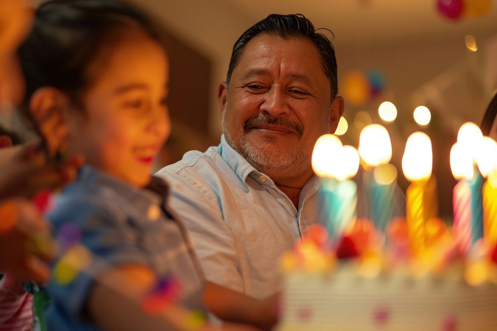 Hispanic middle age man cake celebration birthday.