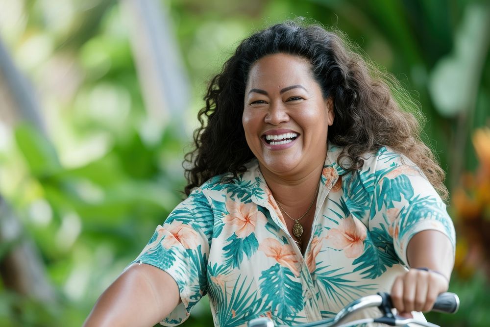 Samoan woman laughing outdoors smile.