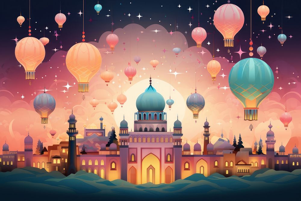 Ramadan celebration architecture building balloon.