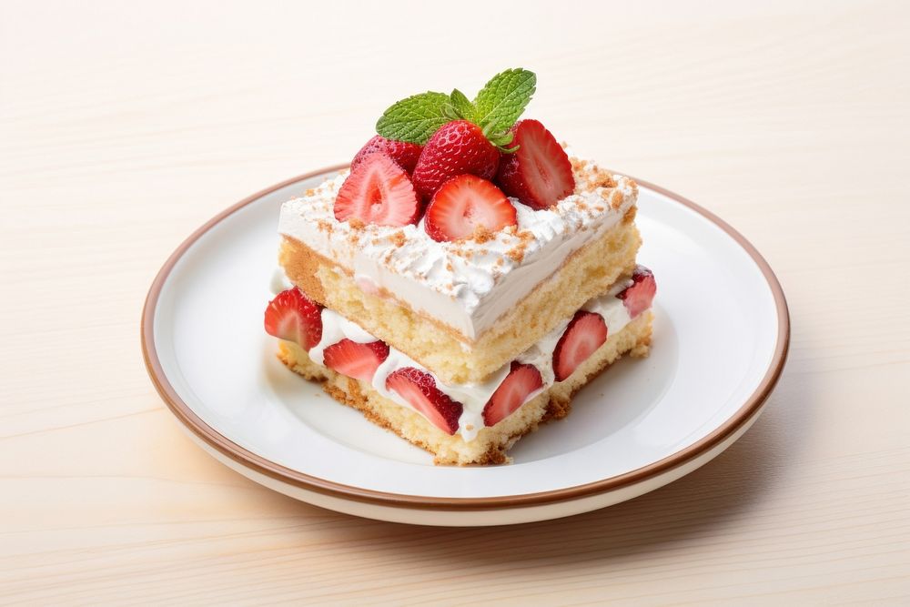 Strawberry shortcake on beautiful plate dessert fruit cream.