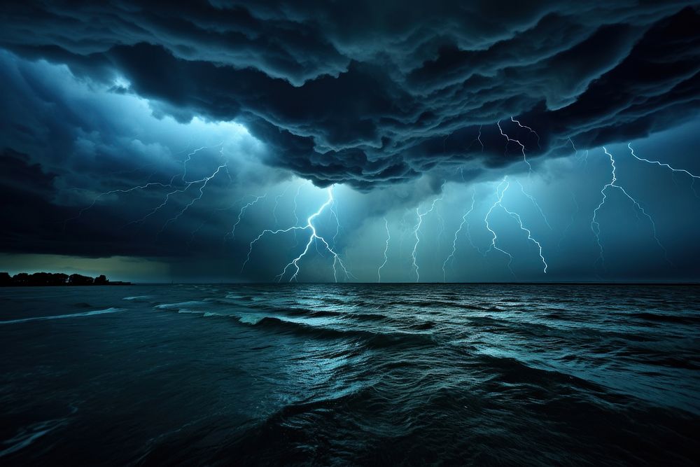 Weather storm thunderstorm lightning. AI generated Image by rawpixel.