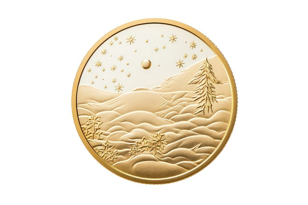 Clean white background snowy weather icon isolate object golden coin. AI generated Image by rawpixel.