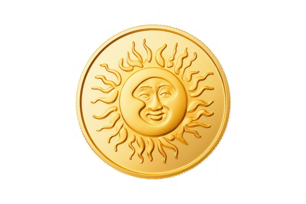 Sunny weather icon in golden coin clean white background isolate object no shadow. AI generated Image by rawpixel.