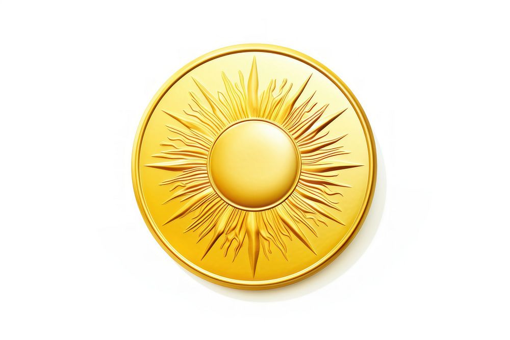 Sunny weather icon in golden coin clean white background isolate object no shadow. AI generated Image by rawpixel.