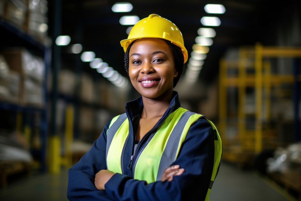 African women worker industry standing portrait.