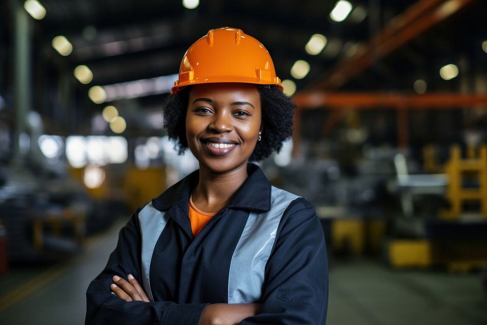 African women worker industry standing portrait.