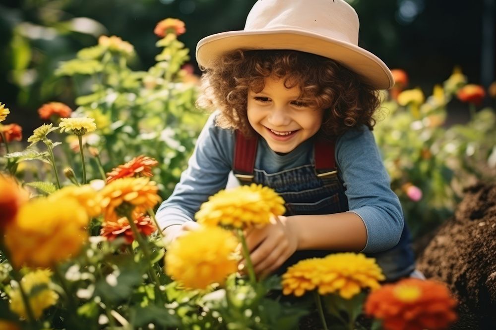 Gardener with kid gardening outdoors portrait. AI generated Image by rawpixel.