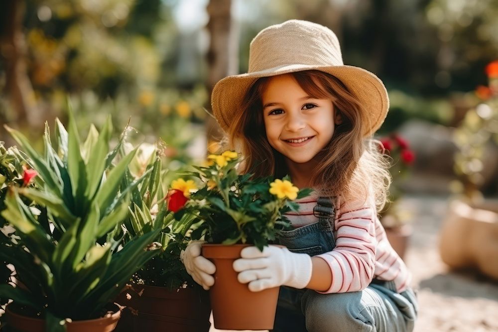 Gardener with kid gardening portrait outdoors. AI generated Image by rawpixel.