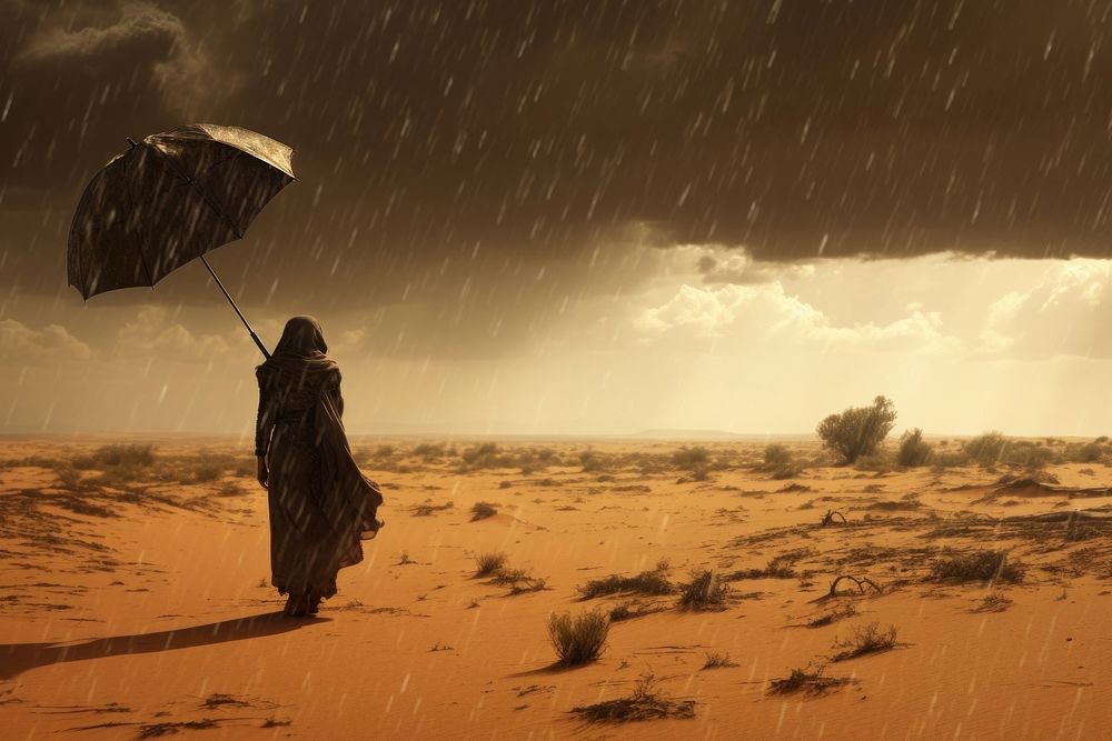 Raining desert outdoors walking. AI generated Image by rawpixel.