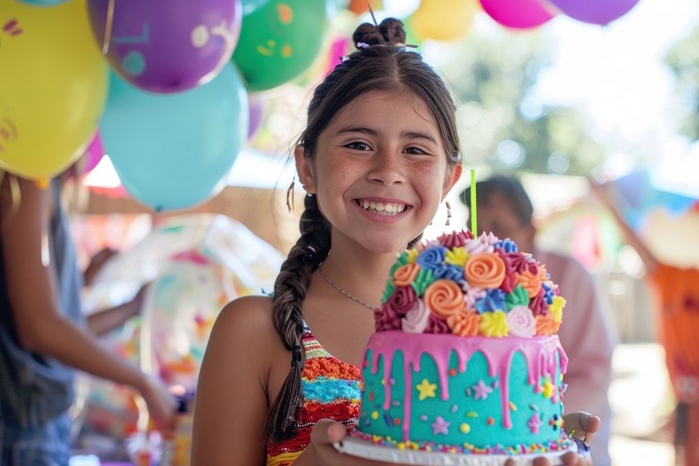 Hispanic teenager girl party cake birthday.