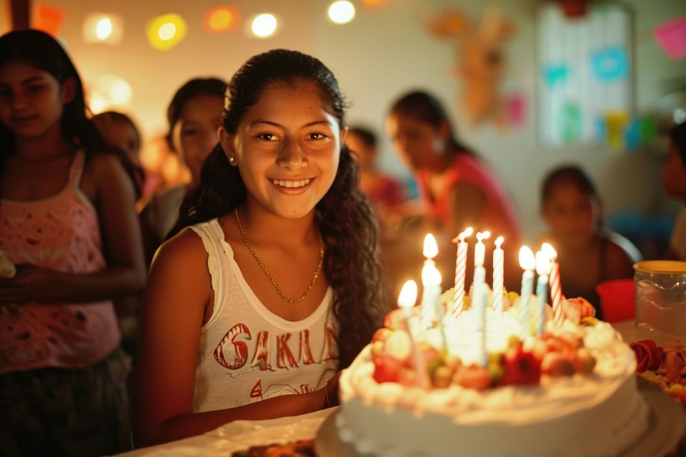 Hispanic teenager girl party birthday dessert.