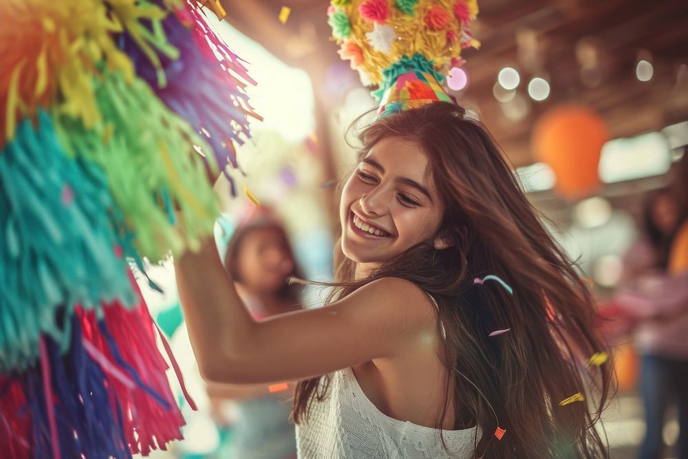 Hispanic teenager girl smile adult party.