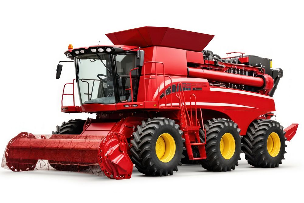 Red combine harvester vehicle machinery tractor.