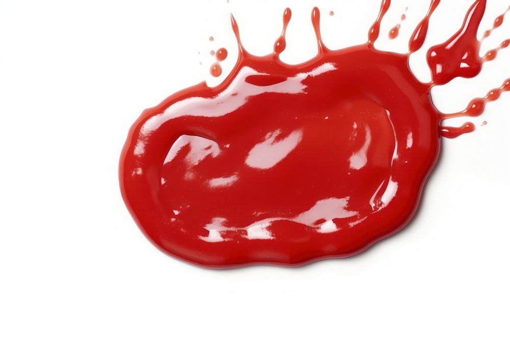 Ketchup red white background splattered.