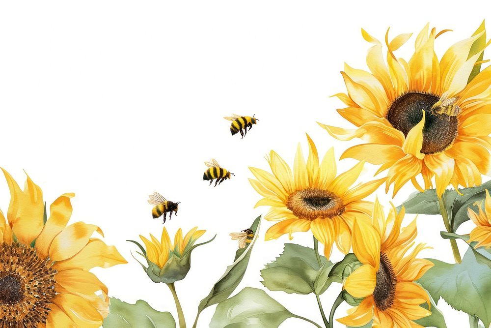 Bees and sunflower nature insect plant.