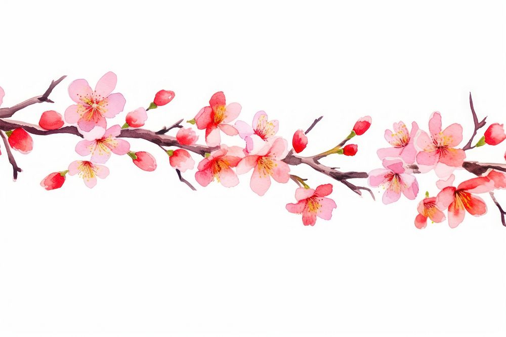 Blooming cherry blossom flower nature plant white background.