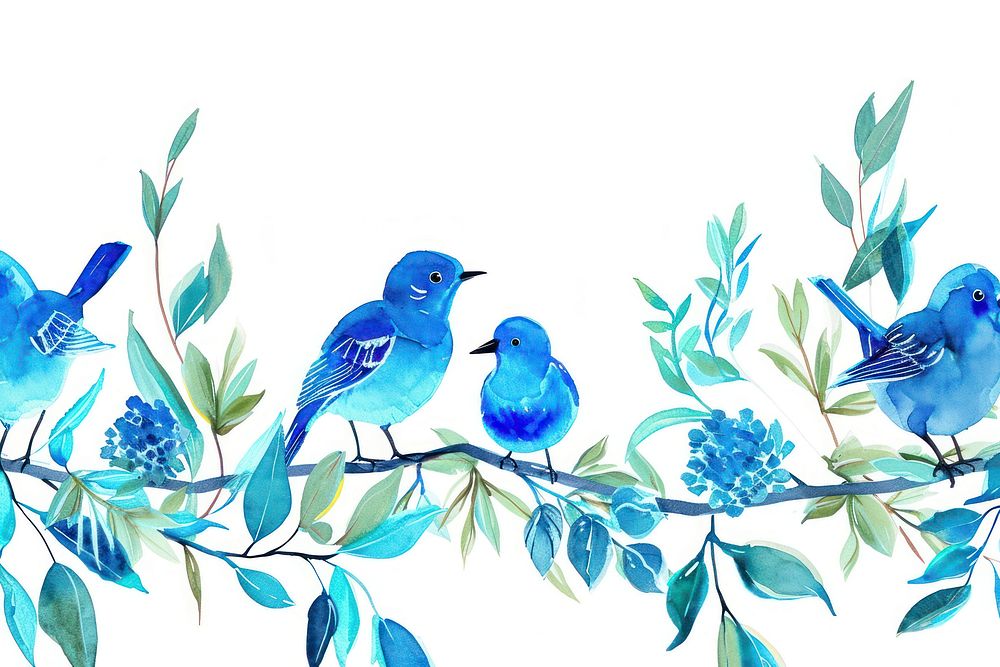 Blue birds and leaves animal nature creativity.
