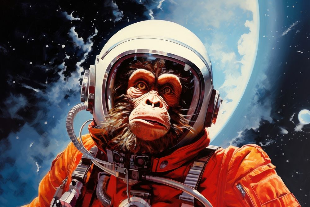 Monkey in astronaut animal mammal chimpanzee.