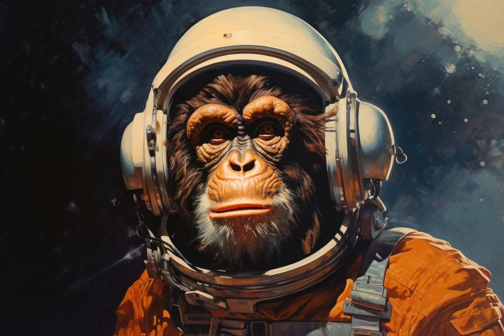 Monkey in astronaut wildlife mammal animal.