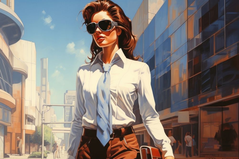 Business woman walking to office sunglasses shirt adult.