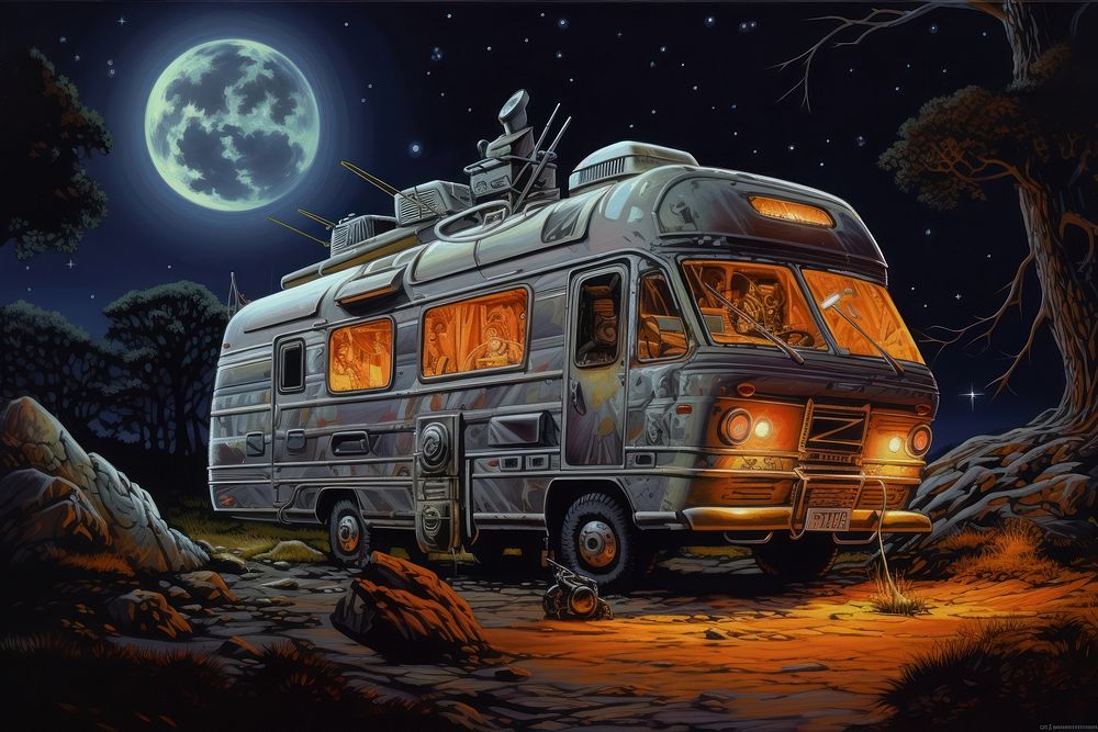 Outdoors vehicle night moon.