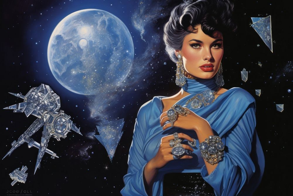 Diamond jewelry in woman model night adult moon.