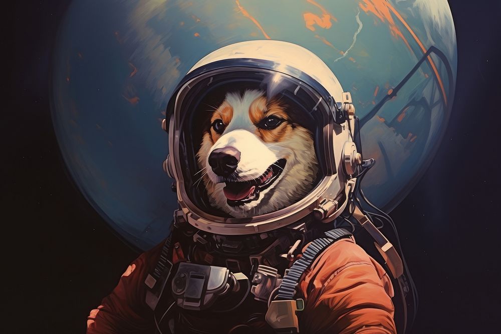 Dog in astronaut space carnivora astronomy.
