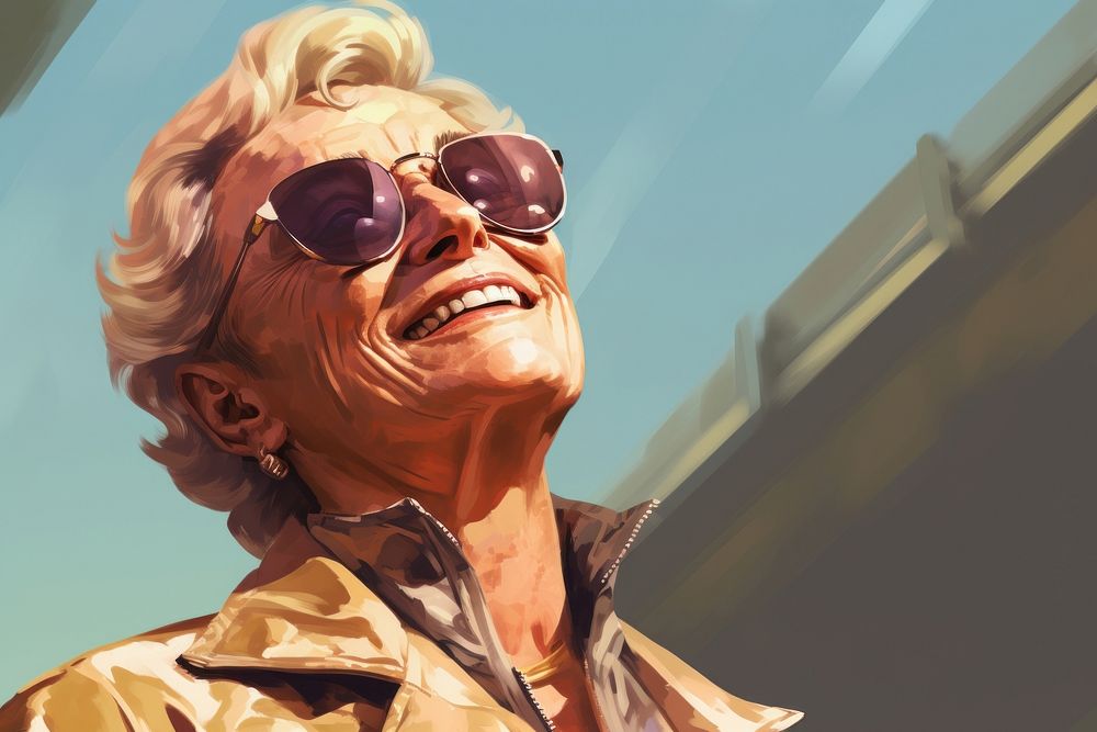 Elderly woman wearing sunglasses portrait smiling adult.