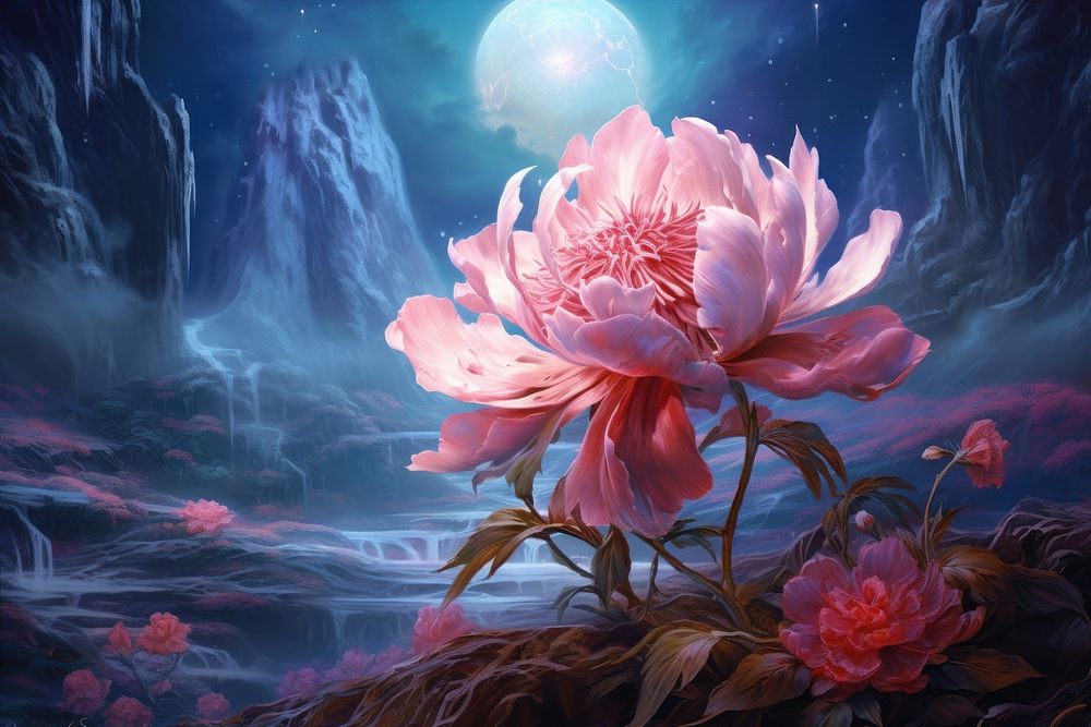 Peony flower outdoors painting nature.
