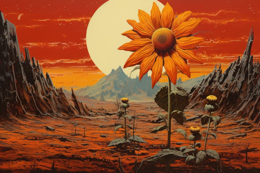 Sunflower on mars outdoors painting nature.