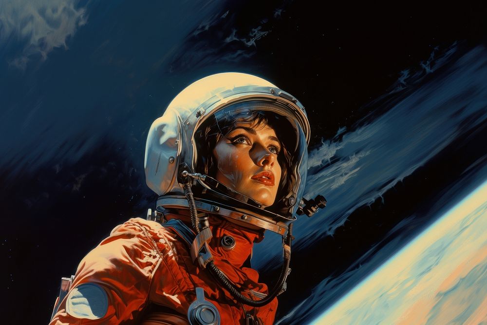 Woman in astronaut helmet space screenshot.