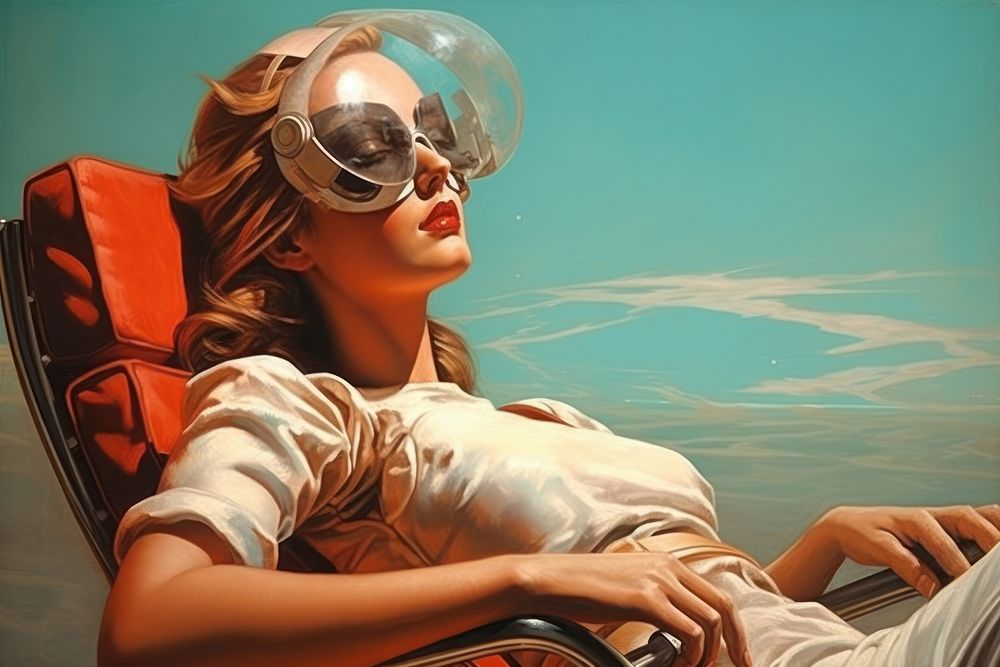 Woman relaxing on the beach sunglasses painting adult.