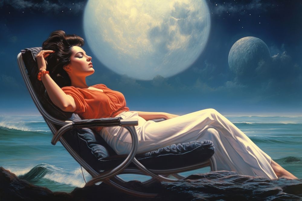 Woman relaxing on the beach astronomy painting nature.