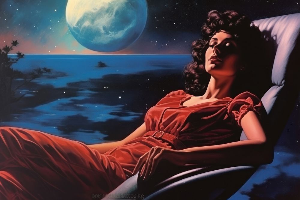 Woman relaxing on yatch astronomy nature night.
