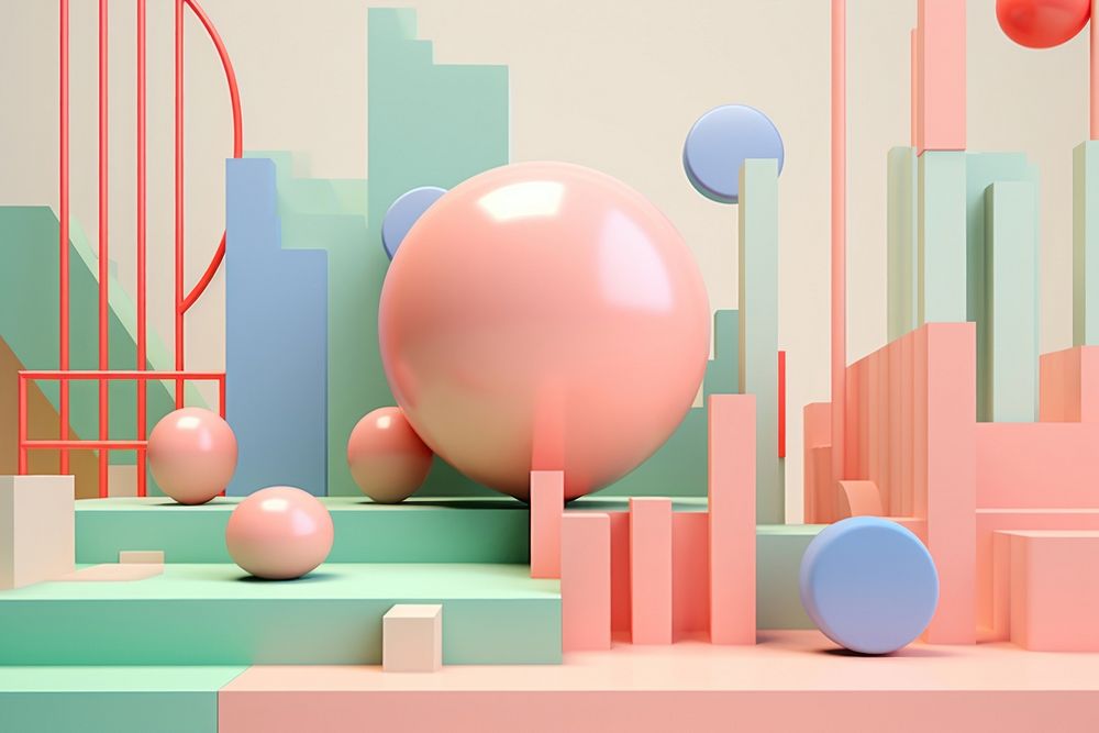  Geometric background pastel Memphis balloon. AI generated Image by rawpixel.