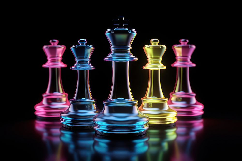 3D render of Chess piece shape chess game neon.