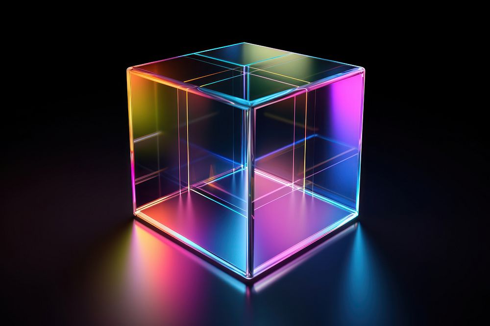 3D render of cube shape glass neon toy.