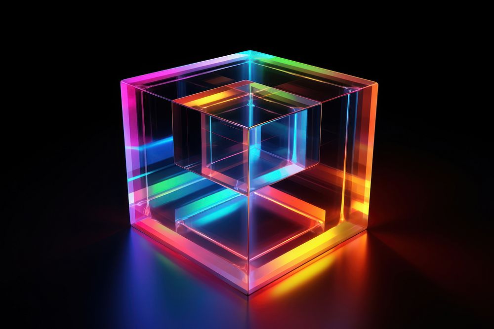 3D render of cube shape light neon toy.