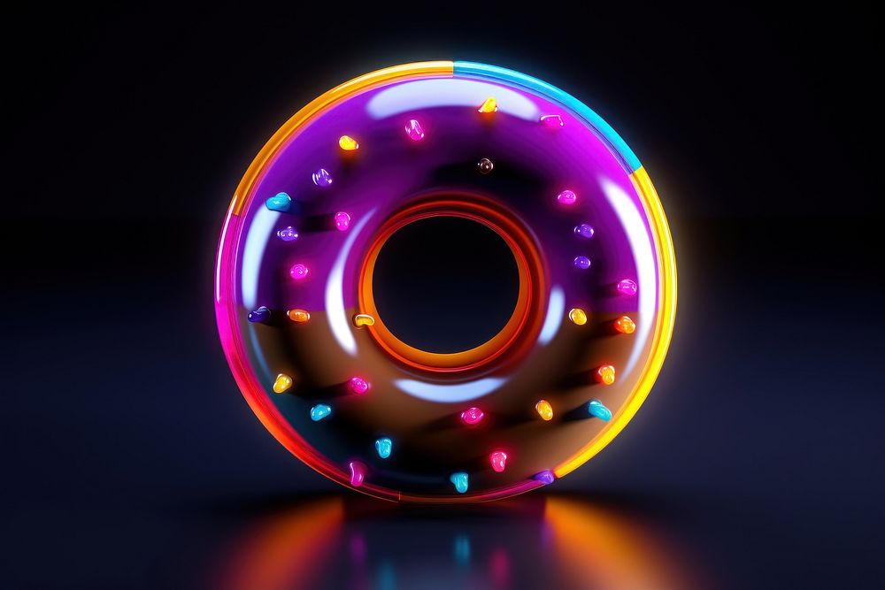 3D render of donut icon neon purple light.