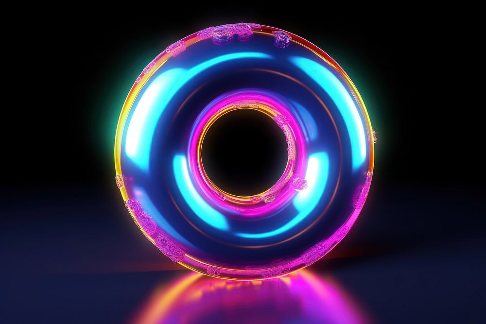 3D render of donut icon neon rainbow sphere.