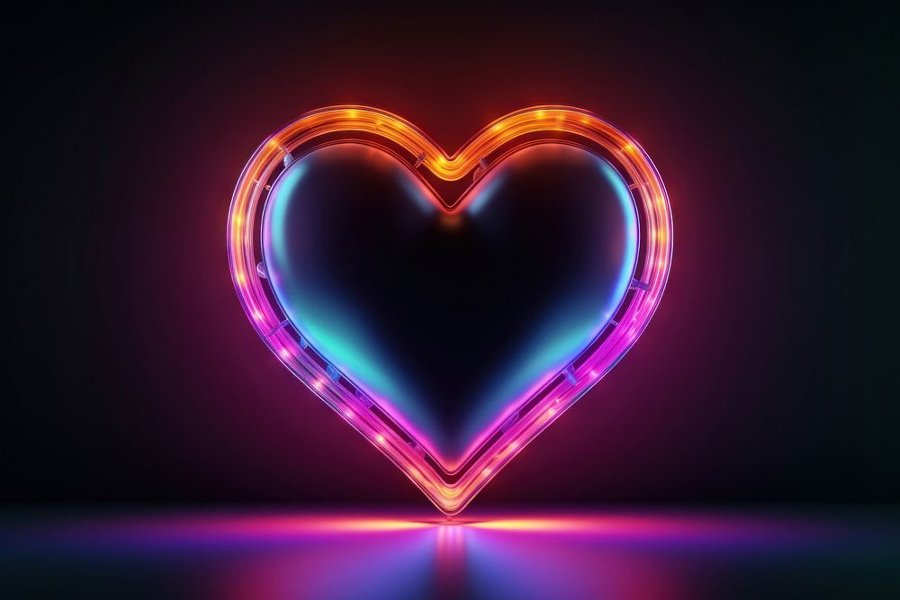 3D render of heart shape neon light illuminated.