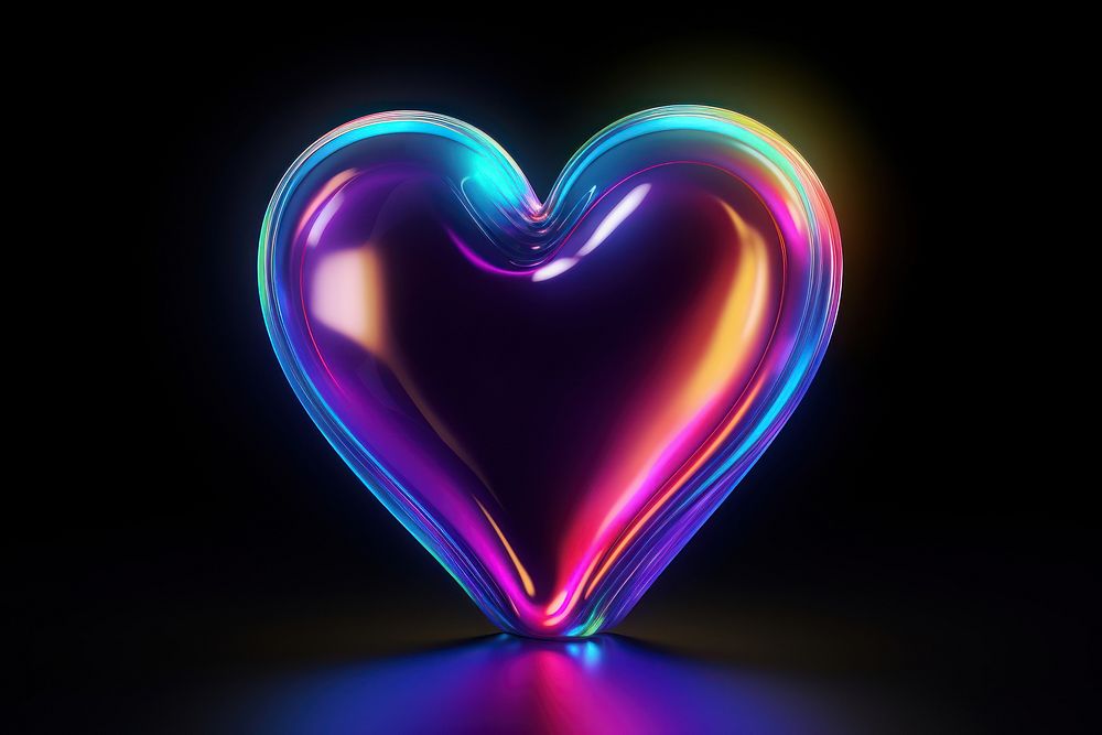3D render of heart shape light neon illuminated.